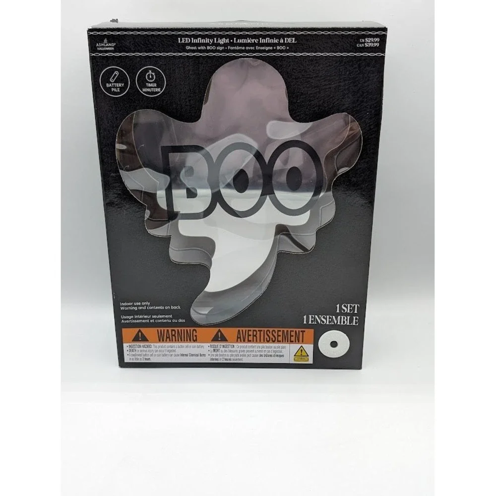 Ashland Halloween LED‎ Infinity Light Ghost BOO Sign Battery Operated Timer New